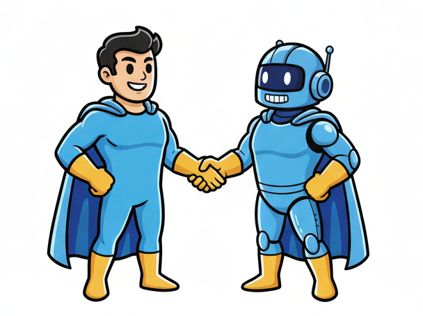 Mensch und KI-Roboter als Team